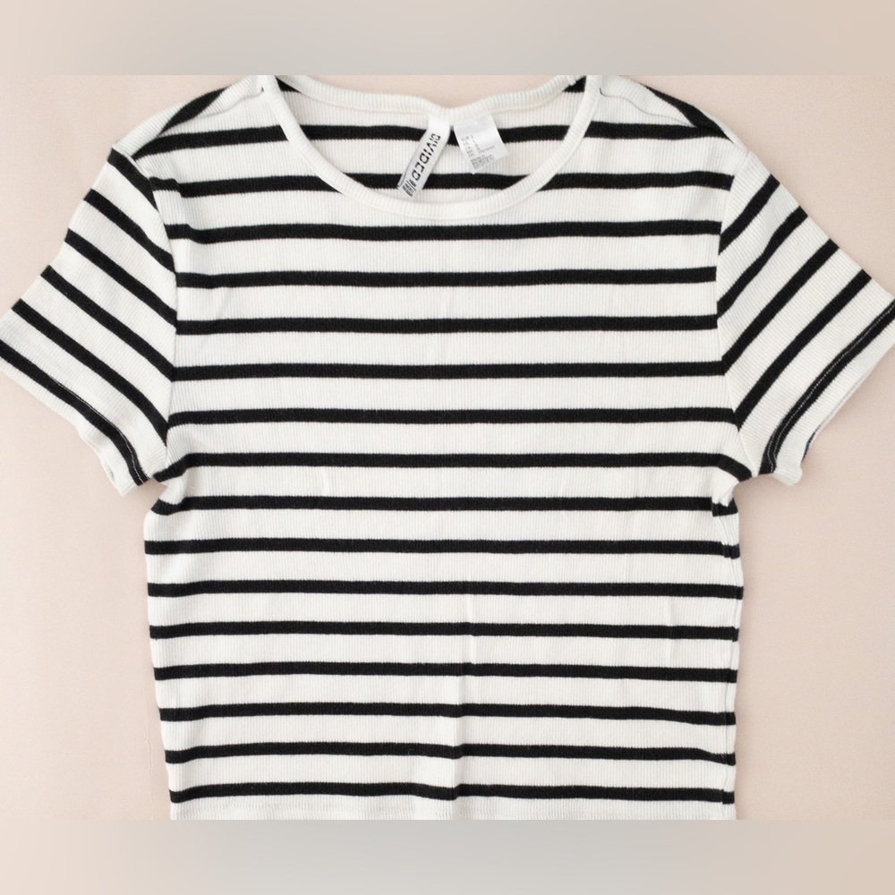 H&M Ribbed Black/White Stripped Crop Top